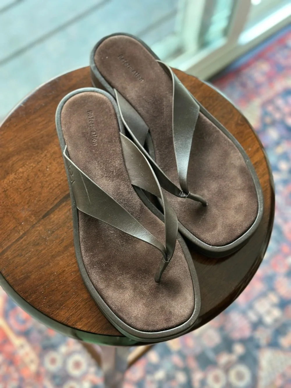 Reformation Eden Platform Thong Espresso Leather Suede Sandals Shoes
